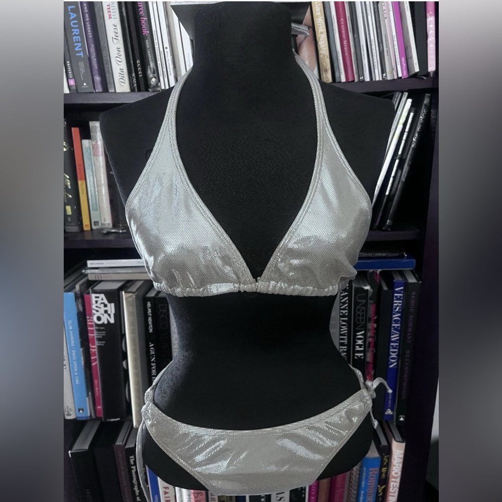 Brazilian Designer- Elegant Silver Halter Bikini Set